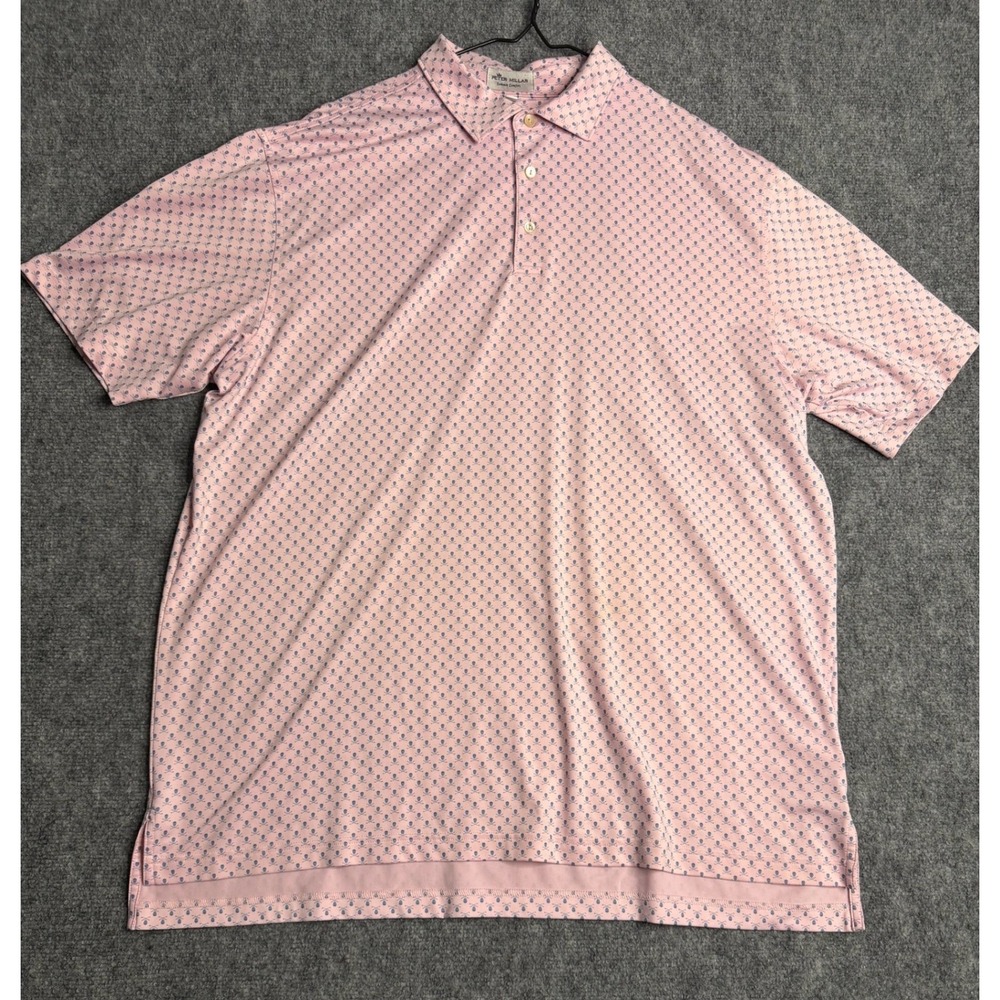Peter Millar Summer Comfort Pink Skull Crossbones Golf Polo Shirt Mens XL